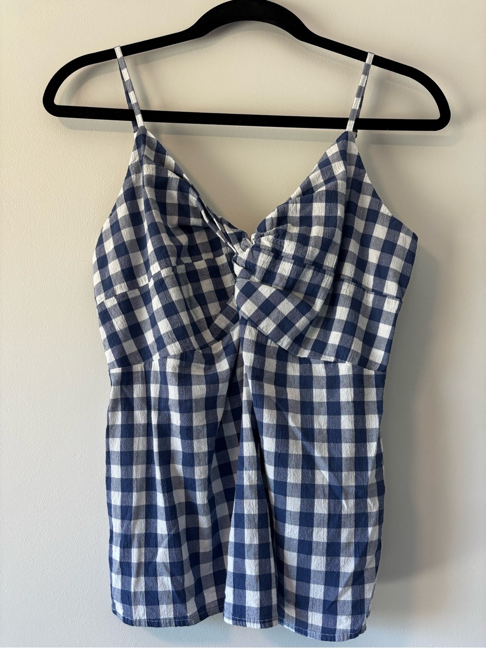 Old Navy Blue and White Gingham Smocked Top with Front Twist